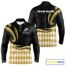 Load image into Gallery viewer, Personalized Mens Golf Polo Shirt Custom Name, Black Yellow Argyle Golf Team Polo 