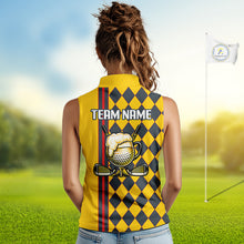 Load image into Gallery viewer, Personalized Womens Sleeveless Golf Polo Shirt Beer And Golf Ball Graphic Custom Team Name Golf Jersey|Yellow 
