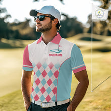 Load image into Gallery viewer, Argyle Pattern Golf Polo Shirts For Mens Custom Name, Golf Pattern Red Blue Shirt Gifts NHT931
