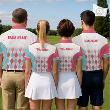 Load image into Gallery viewer, Argyle Pattern Golf Polo Shirts For Womens Custom Name, Golf Pattern Red Blue Shirt Gifts NHT931