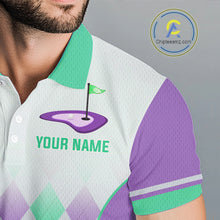 Load image into Gallery viewer, Argyle Pattern Golf Polo Shirts For Mens Custom Name, Golf Pattern Turquoise Purple Shirt Gifts NHT932