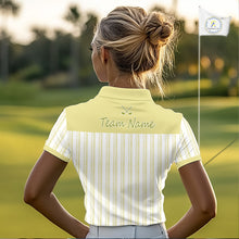 Load image into Gallery viewer, Personalized Golf Polo Shirt Mint Yellow Striped Custom Team Name Polo For Womens NHT940
