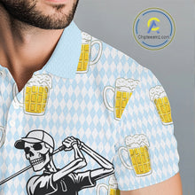 Load image into Gallery viewer, Funny Skull Golf Polo Shirts Beer Blue Argyle Pattern Custom Name Skull Playing Golf Apparel NBT629