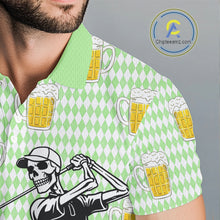 Load image into Gallery viewer, Funny Skull Golf Polo Shirts Beer Green Argyle Pattern Custom Name Skull Playing Golf Apparel NBT630