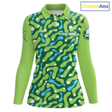 Load image into Gallery viewer, Custom Green Camo Pattern Womens Long Sleeve Golf Polo Shirt Personalized Team Golf Uniform 