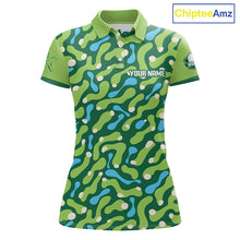 Load image into Gallery viewer, Custom Green Camo Pattern Womens Golf Polo Shirt Personalized Team Golf Uniform 