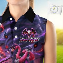 Load image into Gallery viewer, Personalized Sleeveless Women Golf Polo Shirts Angry Flamingo Golfer Gothic Lightning Theme Team Name Shirt NHT804