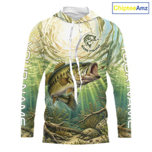 Load image into Gallery viewer, Largemouth Bass Fishing Jerseys For Men, Personalized Bass Long Sleeve Hooded Fishing Shirts NHT807