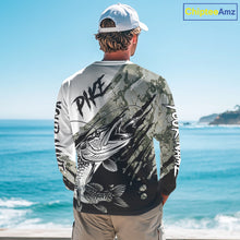 Load image into Gallery viewer, Personalized Gray Camo Northern Pike Fishing Jersey, Team Pike Fishing Long Sleeve Tournament Shirt NHT816