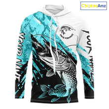 Load image into Gallery viewer, Personalized Turquoise Northern Pike Fishing Jersey, Team Pike Fishing Long Sleeve Hooded Shirt NHT817