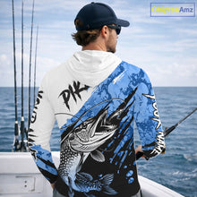 Load image into Gallery viewer, Personalized Blue Northern Pike Fishing Jersey, Team Pike Fishing Long Sleeve Hooded Tournament Shirt NHT818