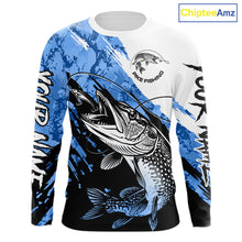 Load image into Gallery viewer, Personalized Blue Northern Pike Fishing Jersey, Team Pike Fishing Long Sleeve Tournament Shirt NHT818