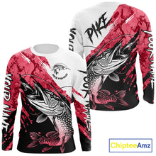Load image into Gallery viewer, Personalized Red Northern Pike Fishing Jersey, Team Pike Fishing Long Sleeve Tournament Shirt NHT819