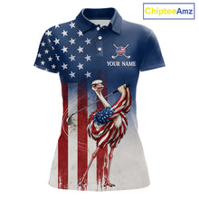 Load image into Gallery viewer, Custom American Flag Ostrich Womens Golf Polo Shirt – Funny Patriotic Golf Team Shirt Personalized Gift 