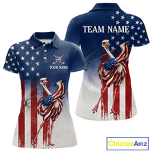 Load image into Gallery viewer, Custom American Flag Ostrich Womens Golf Polo Shirt – Funny Patriotic Golf Team Shirt Personalized Gift 