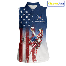 Load image into Gallery viewer, Custom American Flag Ostrich Womens Sleeveless Golf Polo Shirt – Funny Patriotic Golf Team Shirt Personalized Gift 