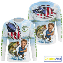 Load image into Gallery viewer, Personalized Bass Fishing Shirts Long Sleeve Custom Face Bass Fishing Patriot Shirt NHT604