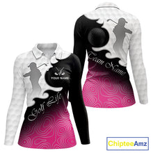 Load image into Gallery viewer, Custom Womens Golf Polo Shirt Pink Black Gradient, Personalized Name Golf Shirt, Gift For Golfer NHT825