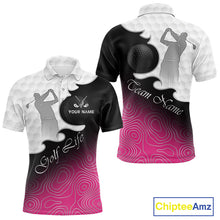 Load image into Gallery viewer, Custom Mens Golf Polo Shirt Pink Black Gradient, Personalized Name Golf Shirt, Gift For Golfer NHT825