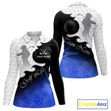 Load image into Gallery viewer, Custom Womens Golf Polo Shirt Blue Black Gradient, Personalized Name Golf Shirt, Gift For Golfer NHT826