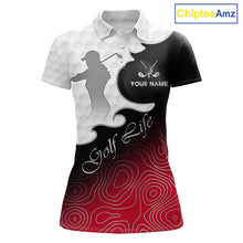 Load image into Gallery viewer, Custom Womens Golf Polo Shirt Red Black Gradient, Personalized Name Golf Shirt, Gift For Golfer NHT827