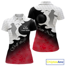 Load image into Gallery viewer, Custom Womens Golf Polo Shirt Red Black Gradient, Personalized Name Golf Shirt, Gift For Golfer NHT827