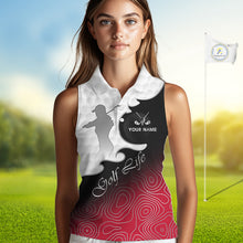 Load image into Gallery viewer, Custom Sleeveless Womens Golf Polo Shirt Red Black Gradient, Personalized Name Golf Shirt, Gift For Golfer NHT827