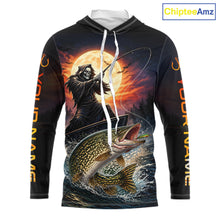 Load image into Gallery viewer, Personalized Fish Reaper Fishing Shirts Jerseys, Fish Reaper Sunset Pike Fishing Shirts Long Sleeve Hooded NHT830