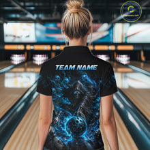 Load image into Gallery viewer, Person wearing a black t-shirt with a graphic design and 'TEAM NAME' text in a bowling alley.