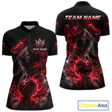 Load image into Gallery viewer, Custom Red Fire Grim Reaper Bowling Jersey for Women | Team Polo &amp; 1/4 Zip