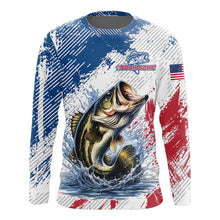 Load image into Gallery viewer, Custom Patriotic American Flag Bass Fishing Shirts Long Sleeve, Fishing Tournament Jerseys NHT435