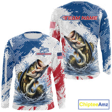 Load image into Gallery viewer, Custom Patriotic American Flag Bass Fishing Shirts Long Sleeve, Fishing Tournament Jerseys NHT435