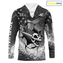Load image into Gallery viewer, American Flag Fishing Fish Hook Skull Personalized Fishing Shirts, Hooded Patriotic Fishing Shirt Gift For Men NHT665