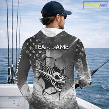 Load image into Gallery viewer, American Flag Fishing Fish Hook Skull Personalized Fishing Shirts, Hooded Patriotic Fishing Shirt Gift For Men NHT665