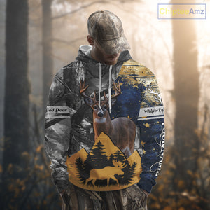 WhiteTails Deer Hunting Alaska Flag with Custom Name, Camo Gray Camouflage Details  NHT09