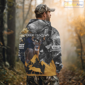 WhiteTails Deer Hunting Alaska Flag with Custom Name, Camo Gray Camouflage Details  NHT09
