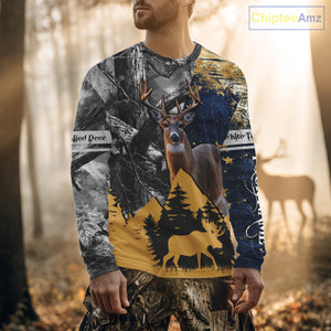WhiteTails Deer Hunting Alaska Flag with Custom Name, Camo Gray Camouflage Details  NHT09