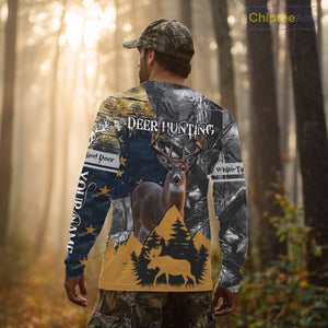 WhiteTails Deer Hunting Alaska Flag with Custom Name, Camo Gray Camouflage Details  NHT09