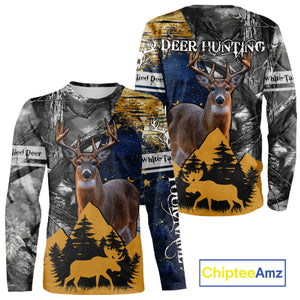 WhiteTails Deer Hunting Alaska Flag with Custom Name, Camo Gray Camouflage Details  NHT09