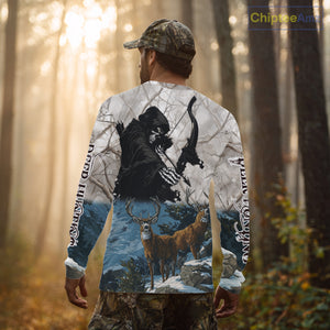 Blue Bowhunting Deer Camouflage Personalized Hunting Bow Grim Reaper Shirt NHT16