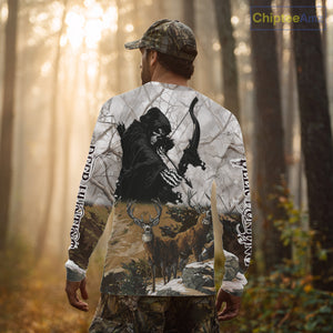 Brown Bowhunting Deer Camouflage Personalized Hunting Bow Grim Reaper Shirt NHT17