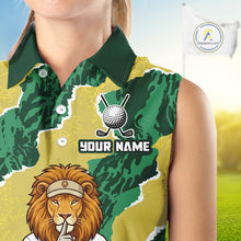 Load image into Gallery viewer, Custom Green Lion Golf Polo Shirts, Lion Womens Sleeeveless Golf Team Jerseys 