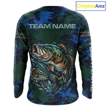 Load image into Gallery viewer, Green Camo Bass Fishing Shirt Long Sleeve, Bass Fishing Jersey, Performance Fishing Apparel NHT877