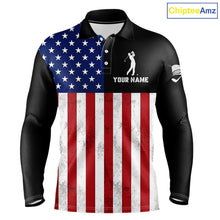 Load image into Gallery viewer, Personalized Mens Golf Polo Shirt American Flag Patriotic Golf Shirts Golf Gifts For Men NHT746