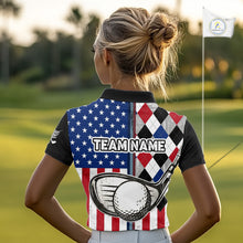 Load image into Gallery viewer, Personalized Womens Golf Polo Shirt American Flag Patriotic Golf Shirts Golf Gifts For Womens NHT746