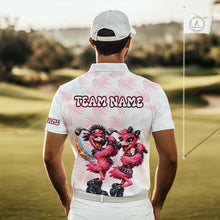 Load image into Gallery viewer, Personalized Funny Flamingo Rockstar Couple Golf Polo Shirt, Custom Name Matching Couple Golf Shirt NHT748