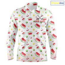 Load image into Gallery viewer, Funny Watermelon Pattern Mens Polo Shirt, Long Sleeve Golf Polo Shirt Custom Watermelon Pattern Team Golf Top NHT757