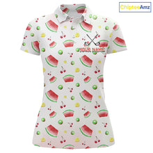 Load image into Gallery viewer, Funny Watermelon Pattern Womens Polo Shirt, Long Sleeve Golf Polo Shirt Custom Watermelon Pattern Team Golf Top NHT757