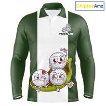 Load image into Gallery viewer, Mens Custom Green White Golf Team Polo Shirt, Funny Golf Ball Family Design, Matching Team Outfit NHT789