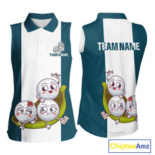 Load image into Gallery viewer, Custom Blue Teal White Sleeveless Womens Golf Team Polo Shirt, Funny Golf Ball Family Design, Matching Team Outfit NHT791